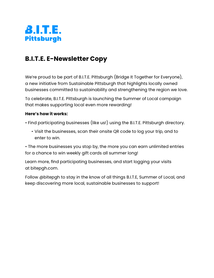 First page of E-newsletter copy